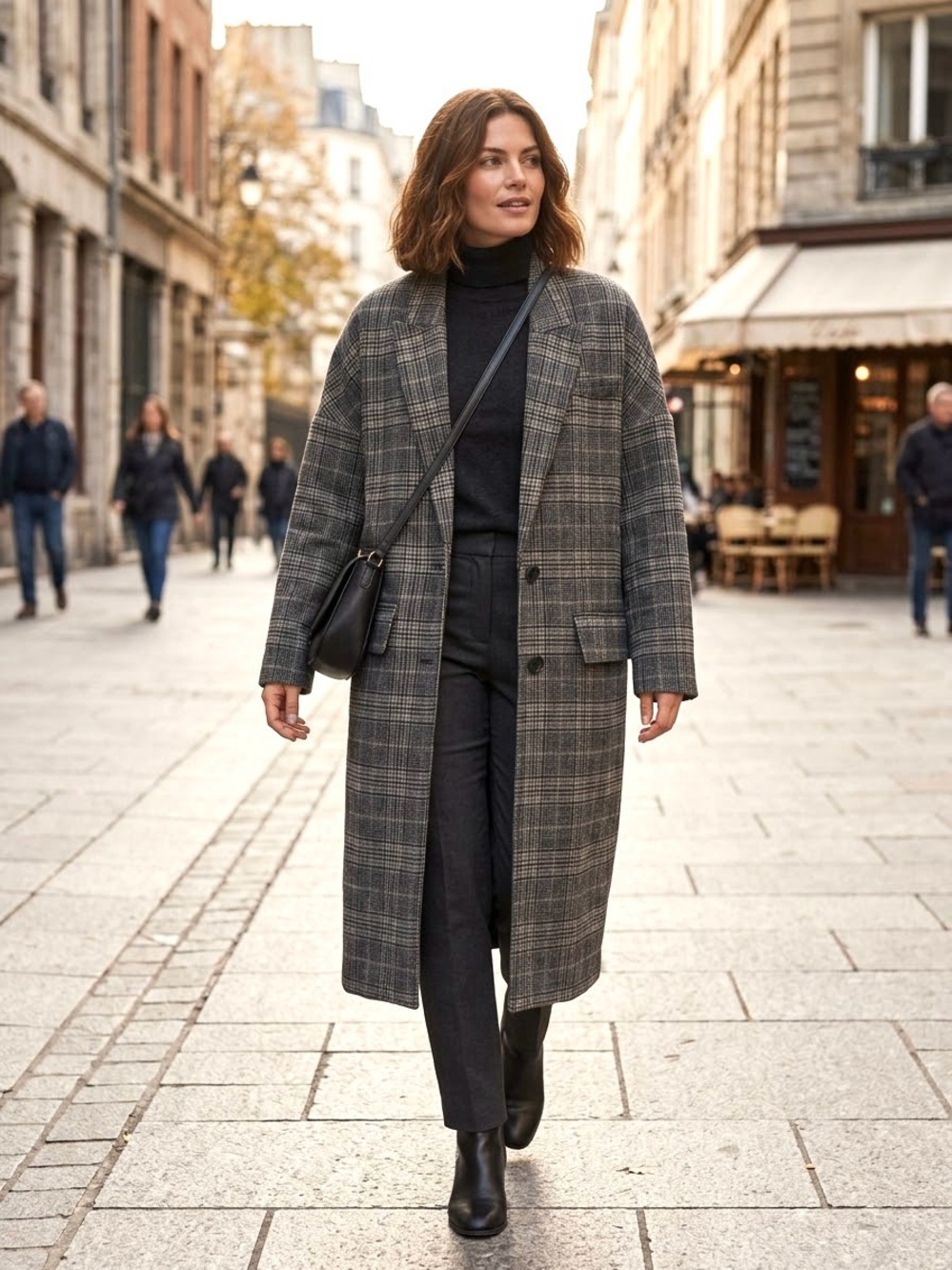 ZARA Gray Plaid Oversized Wool Blend Long Coat Jacket Tan Brown Accent XS Fits S